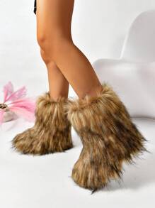 女士时尚保暖内衬户外雪地靴 - 棕色 - 查看 4