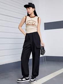 狗狗印花束口褶邊背心和翻蓋口袋貨褲 - 彩色 - 查看 3