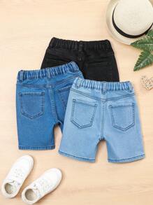 Young Boy Elastic Denim Shorts - Multicolor - View 2