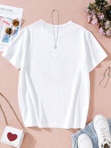 少女油畫印花短袖t恤 - 白色 - 查看 2