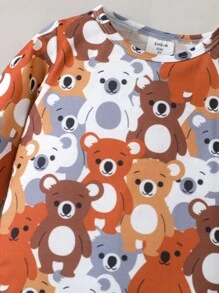 Young Boy Cartoon Bear Print 2pcs Snug Fit Sleepwear Set Matching Set - Multicolor - View 8