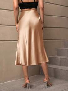 SHEIN LUNE Women's Solid Color Skirt - Khaki - View 2