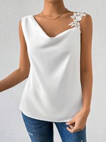 Pariaura Blusa sin mangas con cuello drapeado y top de un solo hombro para mujer - Blanco - Ver 3