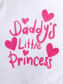 SHEIN 2pcs Baby Girl Heart Print Cap Sleeve Knitted Romper With Slogan And Ruffle Hem, Spring/Summer - Multicolor - View 8