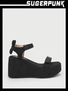 Y2K Women's Platform Wedge Sandals Sugerpunk Shoes - Black - View 1