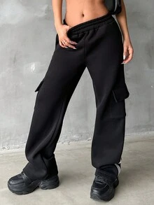 EURMUSE 女士條紋彈性腰汗褲,帶側邊條紋 - 黑色 - 查看 4