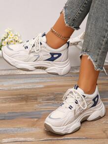 2025 年秋季女士“厚底运动鞋”可让您看起来更苗条。2024 年新款软皮革和网眼设计、多功能、运动型运动鞋。 - 灰色 - 查看 3