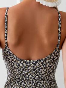 SHEIN Swim Áo tắm một mảnh Với In hoa , Dây rút Và Cà vạt Chi tiết - Nhiều màu - Xem 3