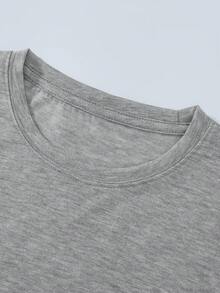 SHEIN EZwear Camiseta De Corte Estándar Con Estampado De Letras Y Corazones - Gris Claro - Ver 3