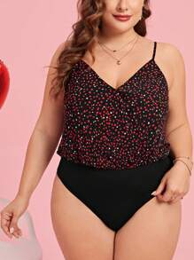 SHEIN Clasi Plus Size Women's Heart Print Cami Bodysuit - Multicolor - View 3