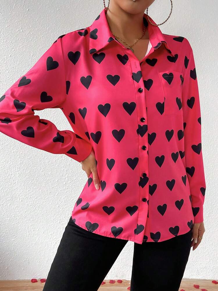 Women's Heart Print Shirt Fall Cloth For Women