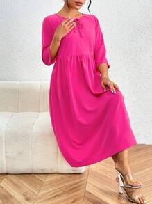 SHEIN LUNE Solid Color Women'S Simple Style Dress - Hot Pink - View 4