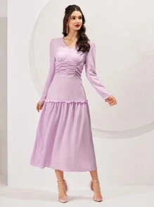 Modelyn Women'S V-Neck Long Sleeve Dress Fall Cloth For Women - Mauve Purple - View 4