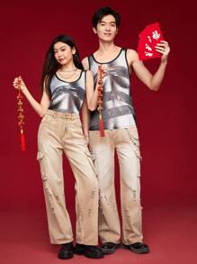 Manfinity VCAY Men'S Regular Fit High-Waist Loose Straight Jeans Without Stretch, 1pc