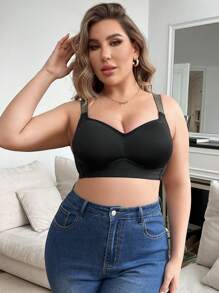 Plus Size Women's Wide Strap Wireless Bra - Black - View 4