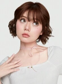 ROMWE Fairycore 1 件粉色蕾丝蝴蝶结颈链 情人节、妈妈、母亲、母亲节、礼物 - 粉色 - 查看 2