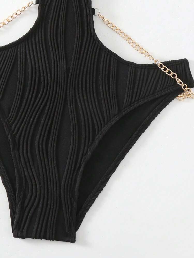 Ladies' Textured Hollow Out One-Piece Swimsuit With Cut Out Waist Design Summer