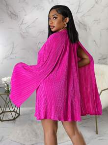 Của phụ nữ Màu thuần Áo choàng Tay áo Đầm - Màu Hồng Tươi - Xem 5