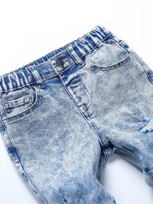 Young Boys' Jeans With Distressed Design And Elastic Material - Light Wash - View 3