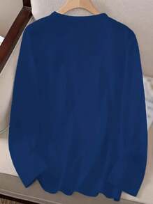 INAWLY 女士爱心印花长袖T恤，春秋季女式上衣 - 藍色 - 查看 2