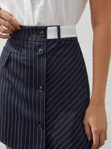 BizChic Của phụ nữ Sọc dọc Nút xuống Váy - Màu xanh hải quân - Xem 6