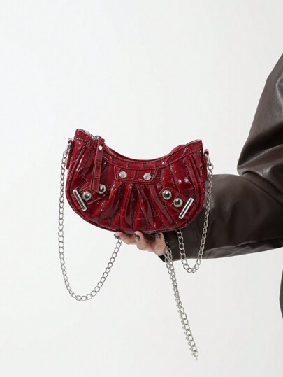 Grunge Punk حقيبة كتف بنمط السرحان الجوتي مع المسامير، حقيبة عبر الجسم أو حقيبة كتف موضة