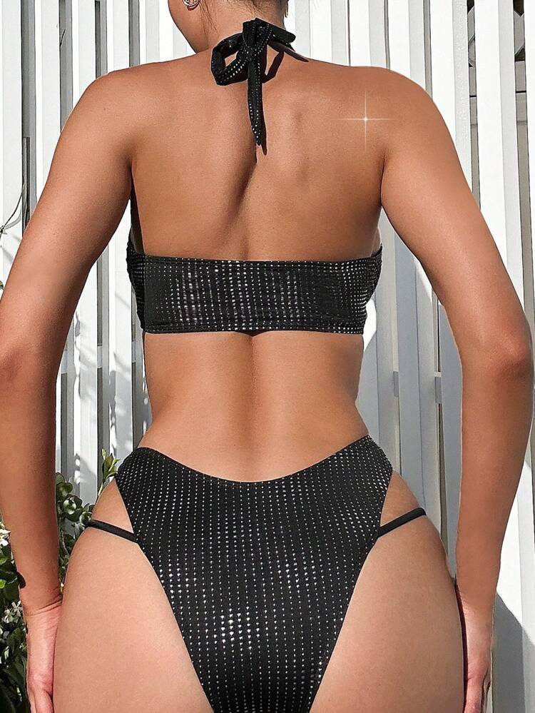 Summer Women'S Black Halter Neck Bikini Set