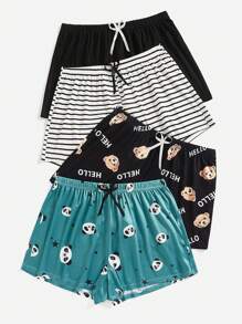 Plus Size Cartoon Printed Pajama Shorts Sleep Shorts With Bow Decoration