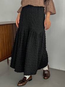 FRIFUL 女款純色紋理半身裙 - 黑色 - 查看 8