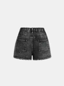 SHEIN Quần short denim mài mòn kiểu Y2K màu xám carbon dành cho bé gái tuổi teen - Màu Xám nhạt - Xem 2