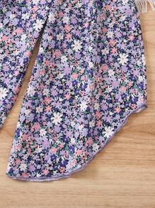 SHEIN Vintaside Kids 女孩純色上衣與印花寬腳褲套裝 - 彩色 - 查看 6