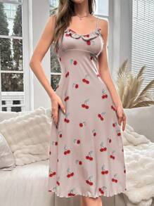 Váy ngủ có dây đeo spaghetti in hình anh đào Váy ngủ Pajama - Nhiều màu - Xem 3