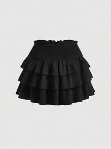 SHEIN MOD Women's Plus Size Bow Decorated Three-Tiered Ruffled Hem Skirt