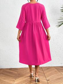SHEIN LUNE Solid Color Women'S Simple Style Dress - Hot Pink - View 2
