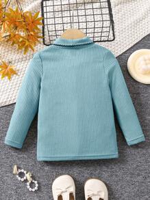 Young Girls' Long Sleeve T-Shirt With Color Block And Bow Detailing On Front - Blue - View 2
