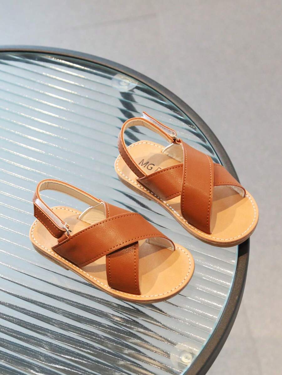 Sandalias planas y cómodas con para niños, de cuero - Marrón - Ver 1