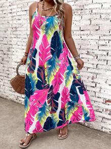 Breezaya Plus Size Damska Casualowa Wakacyjna Roślinna Sukienka Letnia Boho Maxi Strój Damski