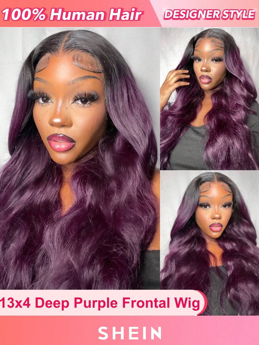 Purple Colored Ombre Wig Body Wave 13x4 Lace Front Wig Pre plucked