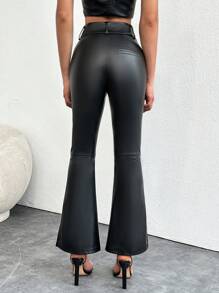 EURMUSE Ladies' Plain Casual Flared Pants - Black - View 2