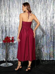 Aveloria Ladies' Red Halter Neck Sleeveless Dress Semi Formal Dress - Red - View 2