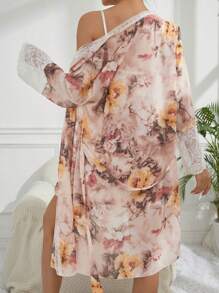 Của phụ nữ Trưởng thành In hoa Lưới Áo ngủ dài Bộ - Nhiều màu - Xem 2