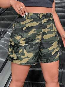 SHEIN Coolane Plus Size Camouflage Cargo Shorts - Army Green - View 4