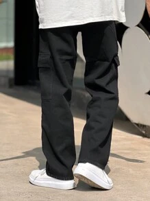 Manfinity Homme Men's Straight Leg Cargo Jeans - Black - View 2