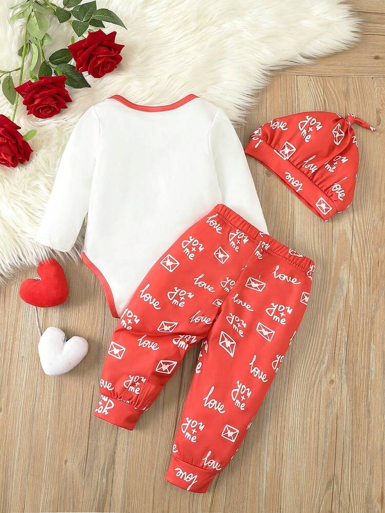 Baby Boy Valentine'S Day Slogan Print Bodysuit With Pants Set