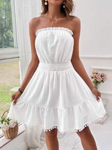 SHEIN VCAY Women'S Strapless Ruched Waist Vacation Dress - White - View 1