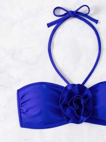 SHEIN Swim Conjunto de bikini separado con decoración floral y cuello de halter para damas, ideal para playa de verano