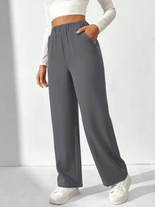 SHEIN Tall Women's Elastic Waist Pants - Grey - View 5