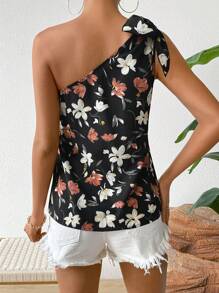 SHEIN VCAY Women'S Casual Floral Print One Shoulder Top With Elegant Style
