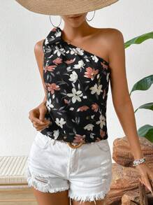 SHEIN VCAY Women'S Casual Floral Print One Shoulder Top With Elegant Style
