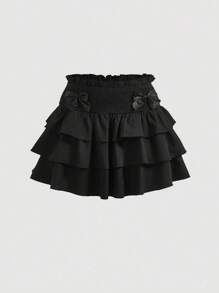 SHEIN MOD Women's Plus Size Bow Decorated Three-Tiered Ruffled Hem Skirt